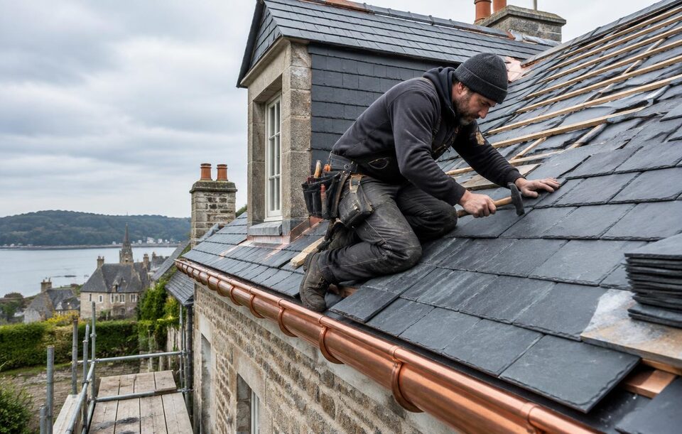Couvreur au travail